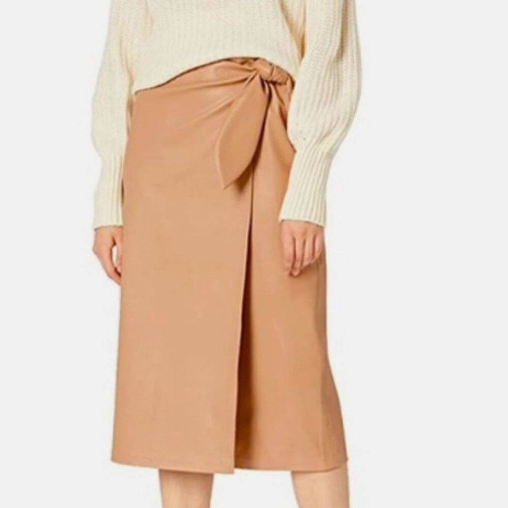 Women's The Drop Camel faux leather wrap skirt Size XL